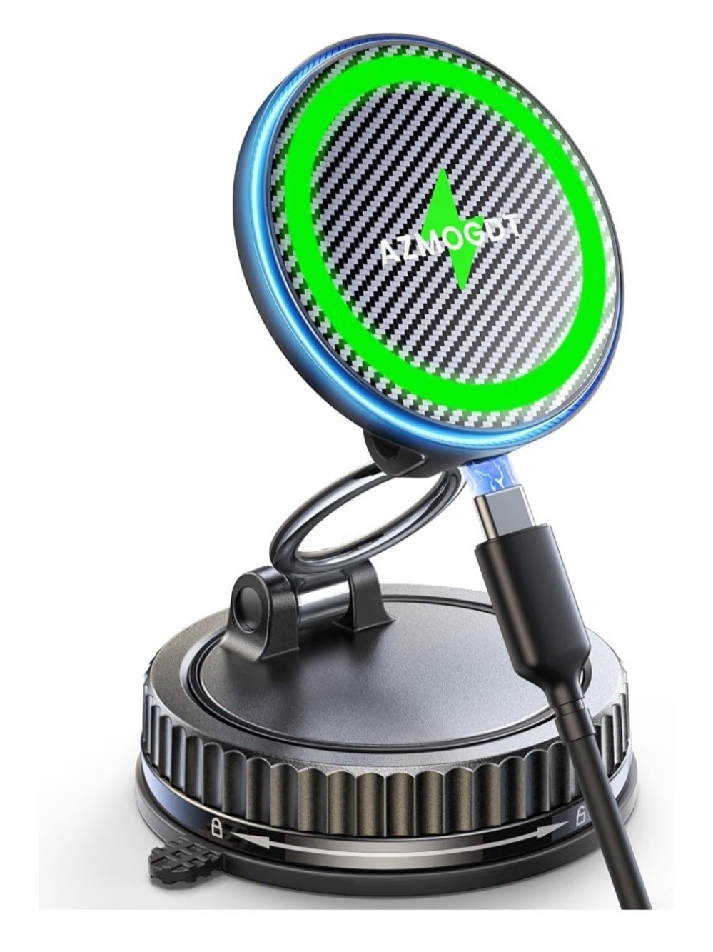 Amazon Magnetic Phone Charger Stand in Black with Bright Green Accent